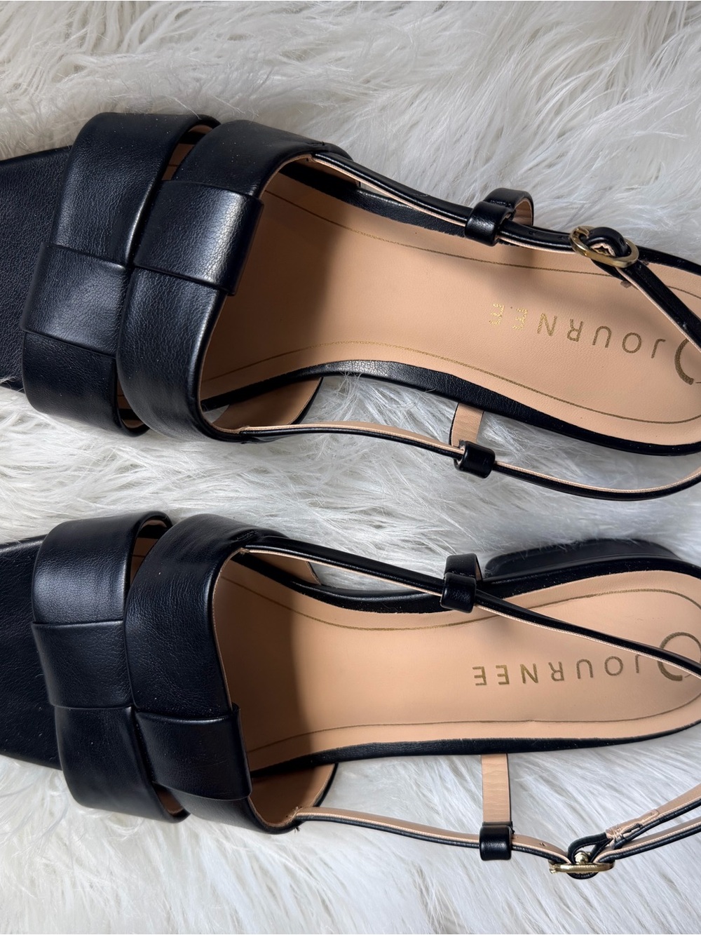 Journee Collection Black Woven Strap Slingback Sandals